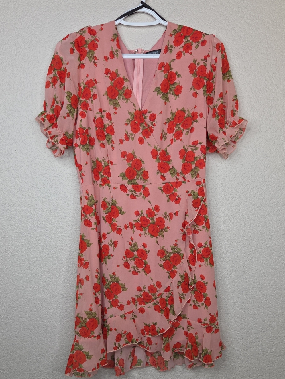 Missguided Pink Dress with Red Rose Print